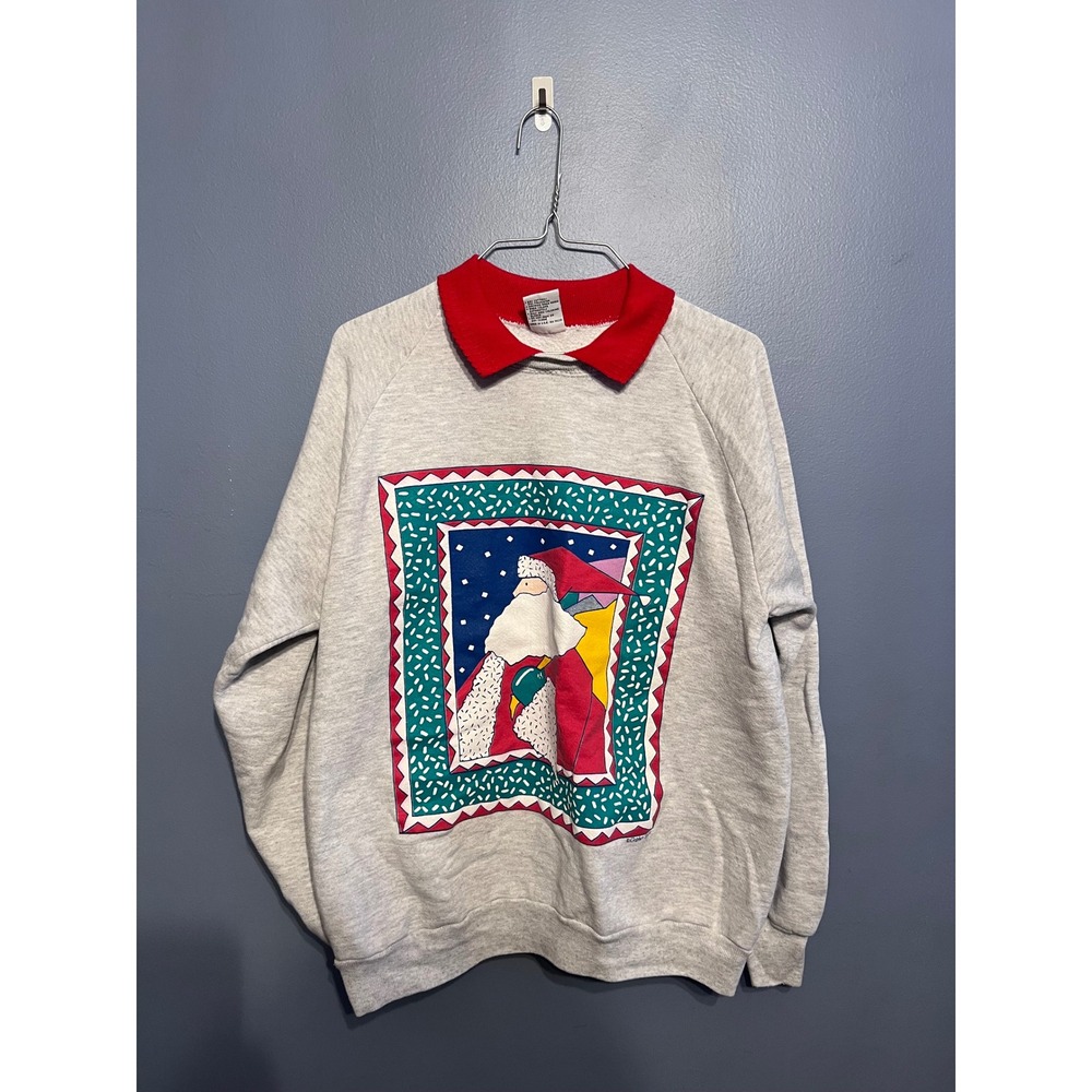 Vintage Gopher Sport Christmas Santa Claus Collared Sweatshirt Grannycore 90s LG